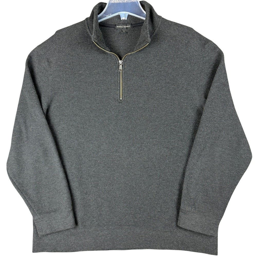 Banana Republic Men's XL Charcoal Gray 1/4 Zip Ribbed Pullover Sweater Casual